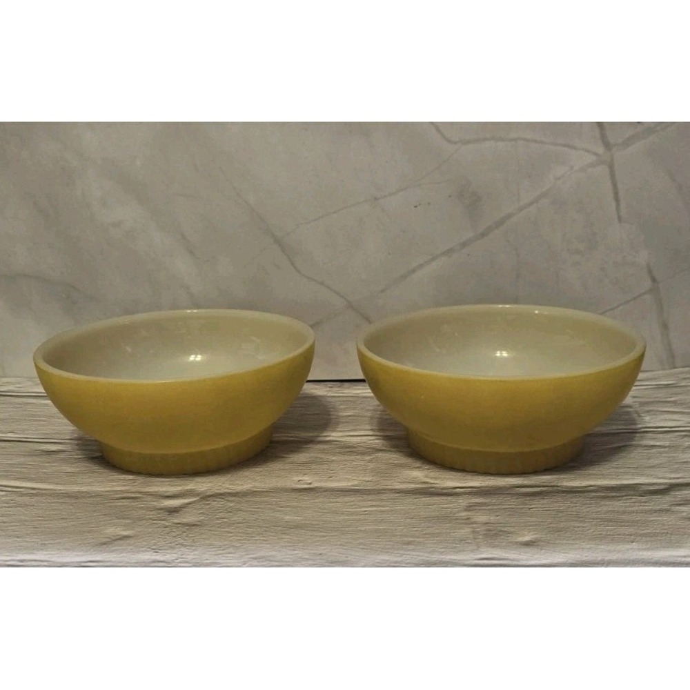 Fire King Yellow Milk Glass Bowls Set Of Two Bowls With Ribbed Bottom Vintage